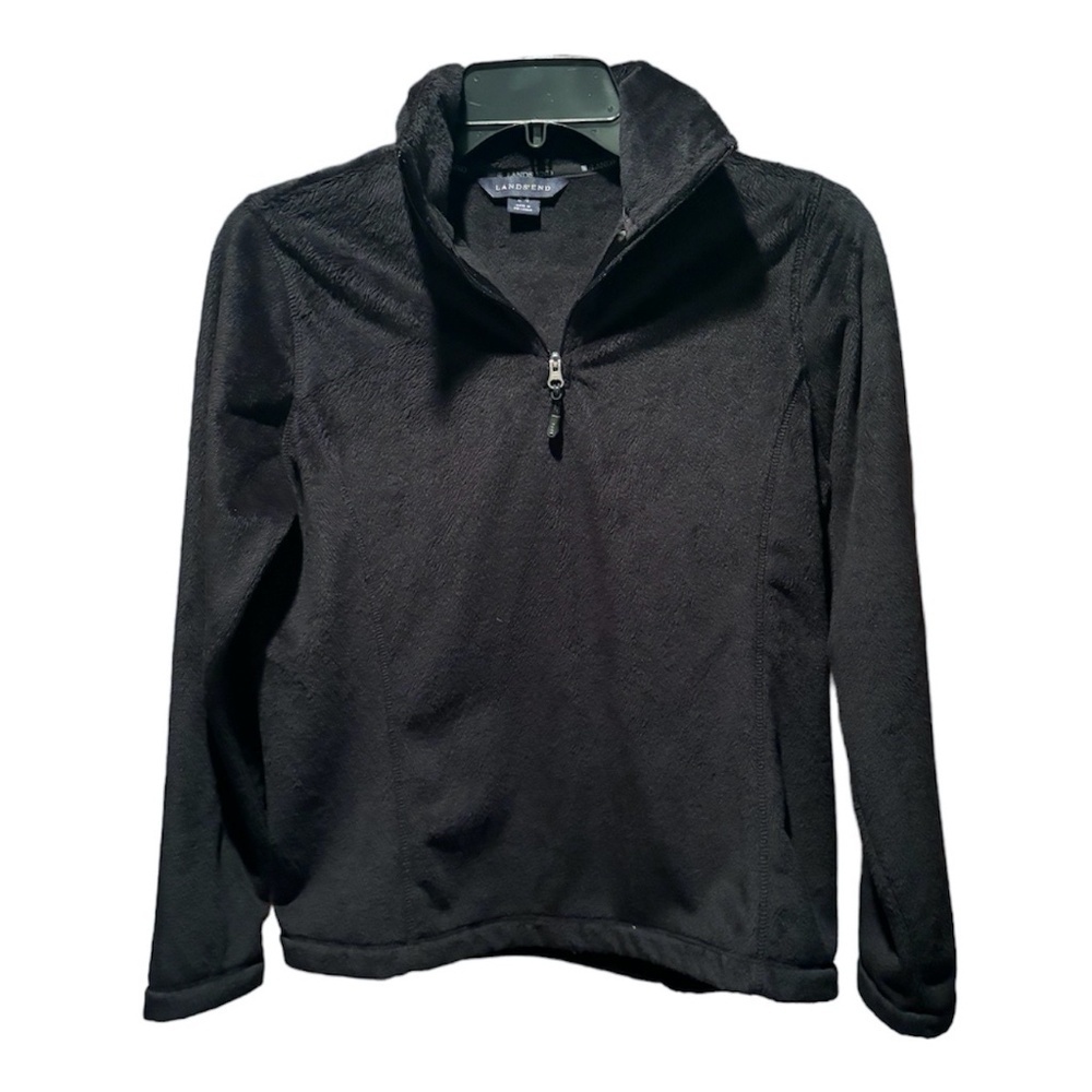Lands End Women's Quarter Zip Plush Fleece Pullover in Black Size 2/4